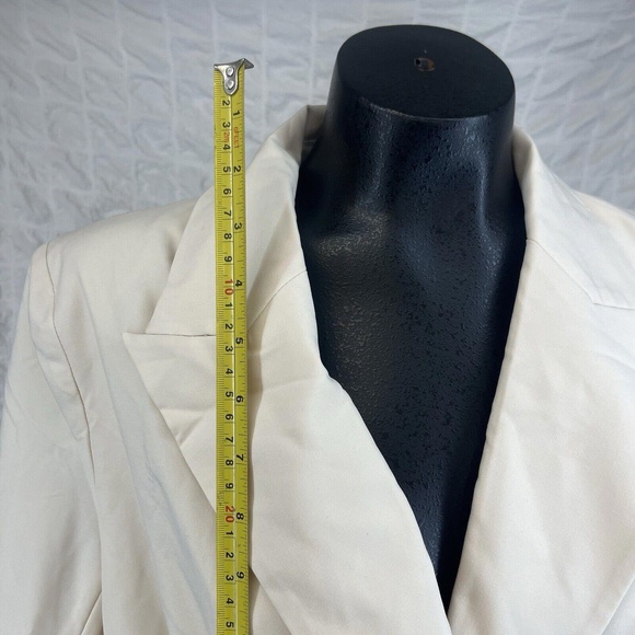 Cream DoubleBreasted Stylish Notched Lapel Light Beige Blazer Coat Womens Large - Picture 8 of 11